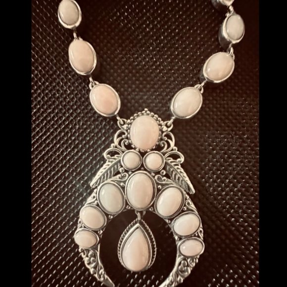 Pink Opal Squash Blossom Naja Necklace 18 Inches in 925 Sterling Silver NWT - Picture 4 of 8